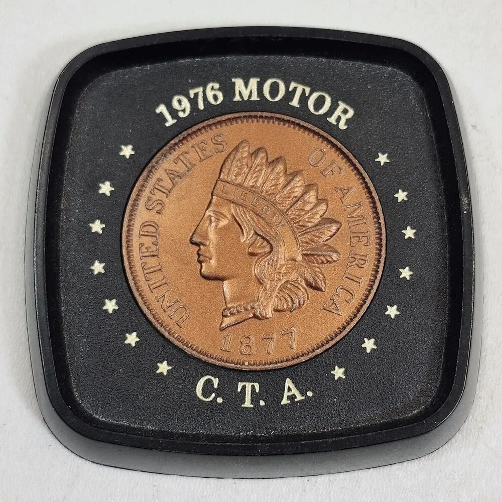 2 1877 Indian Penny Coasters 1976 Motor C.T.A. Head Cent Coin Promo USA Plastic